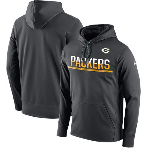 Men's Green Bay Packers Nike Anthracite Sideline Circuit Pullover Performance Hoodie - Click Image to Close